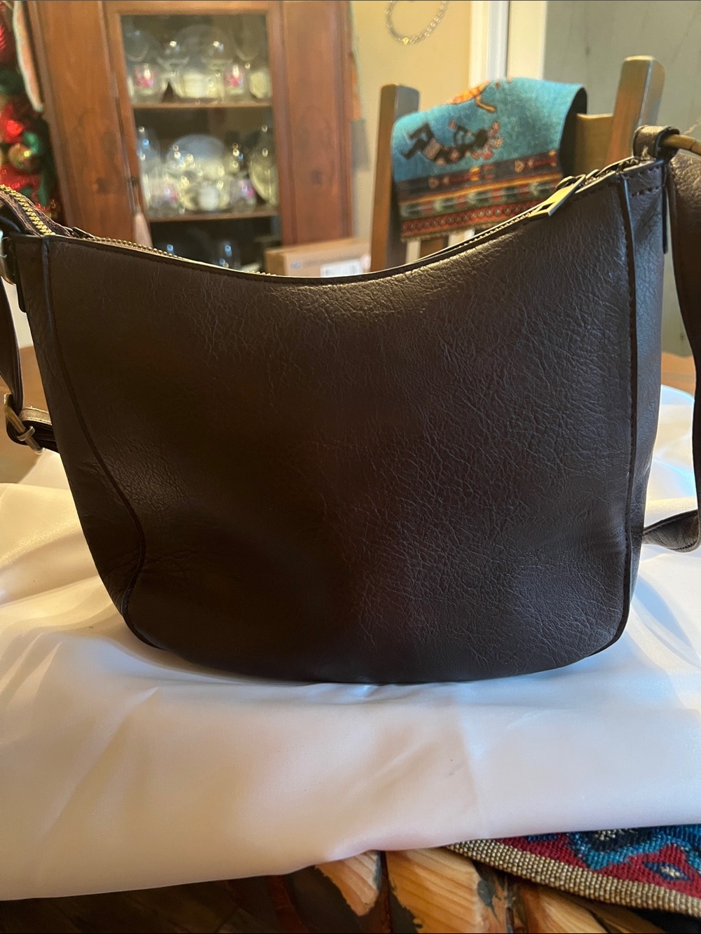 Classic Brown Crossbody Bag with Turquoise Accent - Picture 2 of 3